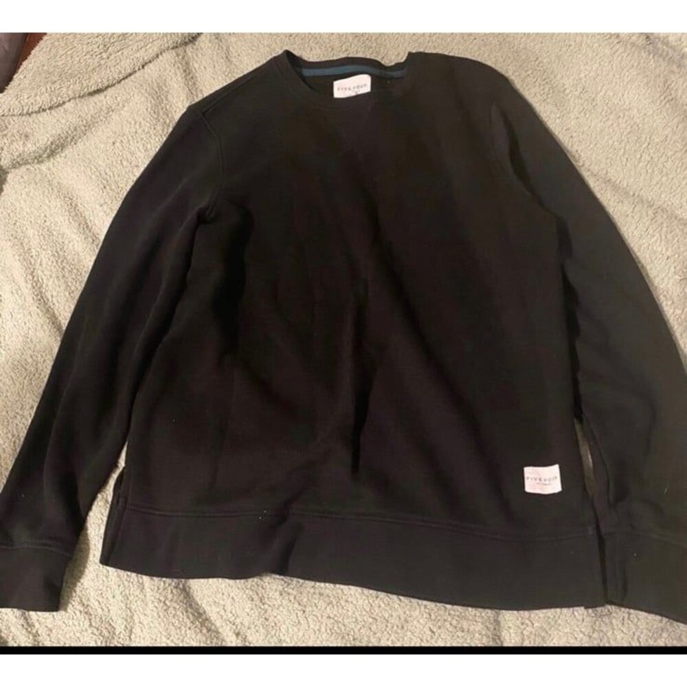 Five Four Men's Cotton Pascal Crewneck Detail Sweater Black